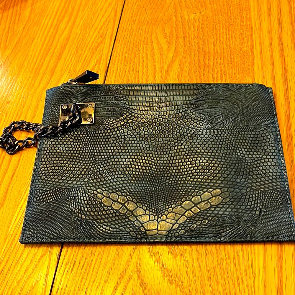 Sondra Roberts Squared green alligator clutch / wristlet